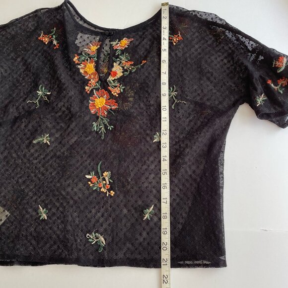 Anthropologie Maeve Embroidered Cadiz Sheer Floral Short Sleeve Top Keyhole Back - Picture 11 of 12